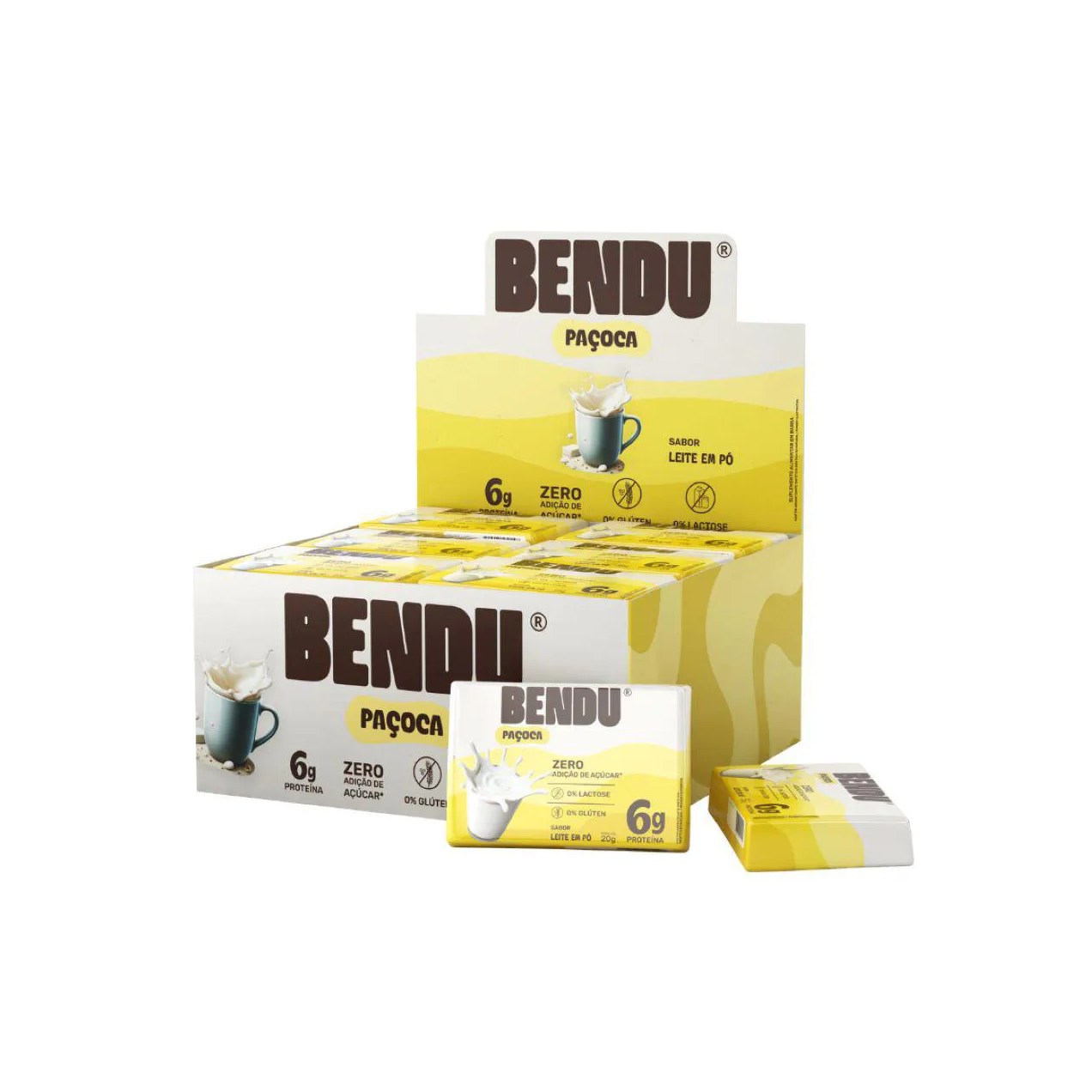 Paçoca Bendu Sabor Leite em Pó 6g Proteína Zero Açúcar 20g