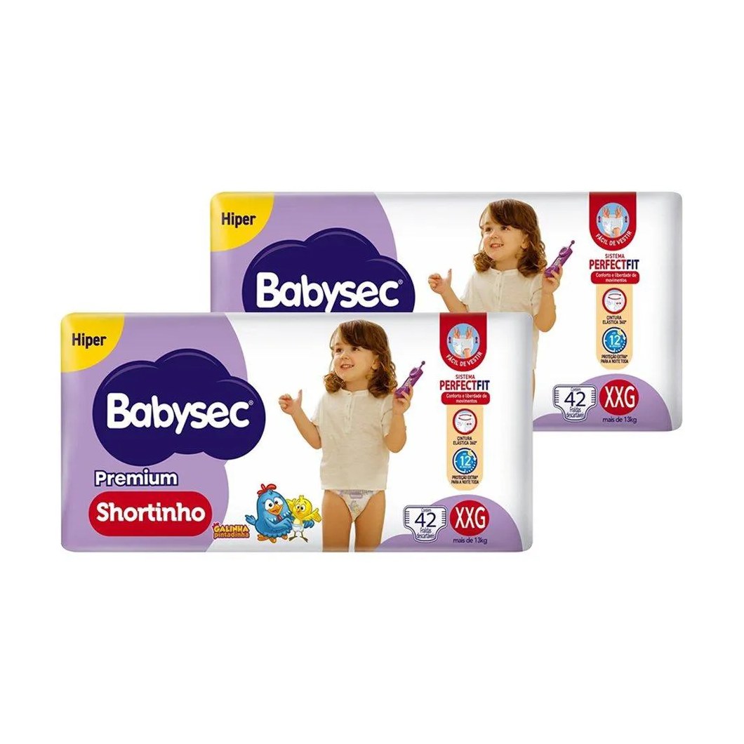 Fralda Descartável Babysec Shortinho Hiper Extra Extra Grande - 2 Pacotes com 42 Fraldas - Total 84 Tiras