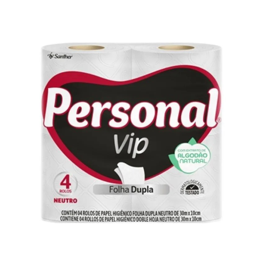 Papel Higiênico Personal Vip Folha Dupla Neutro 30m 16 Embalagens com 4 unidades