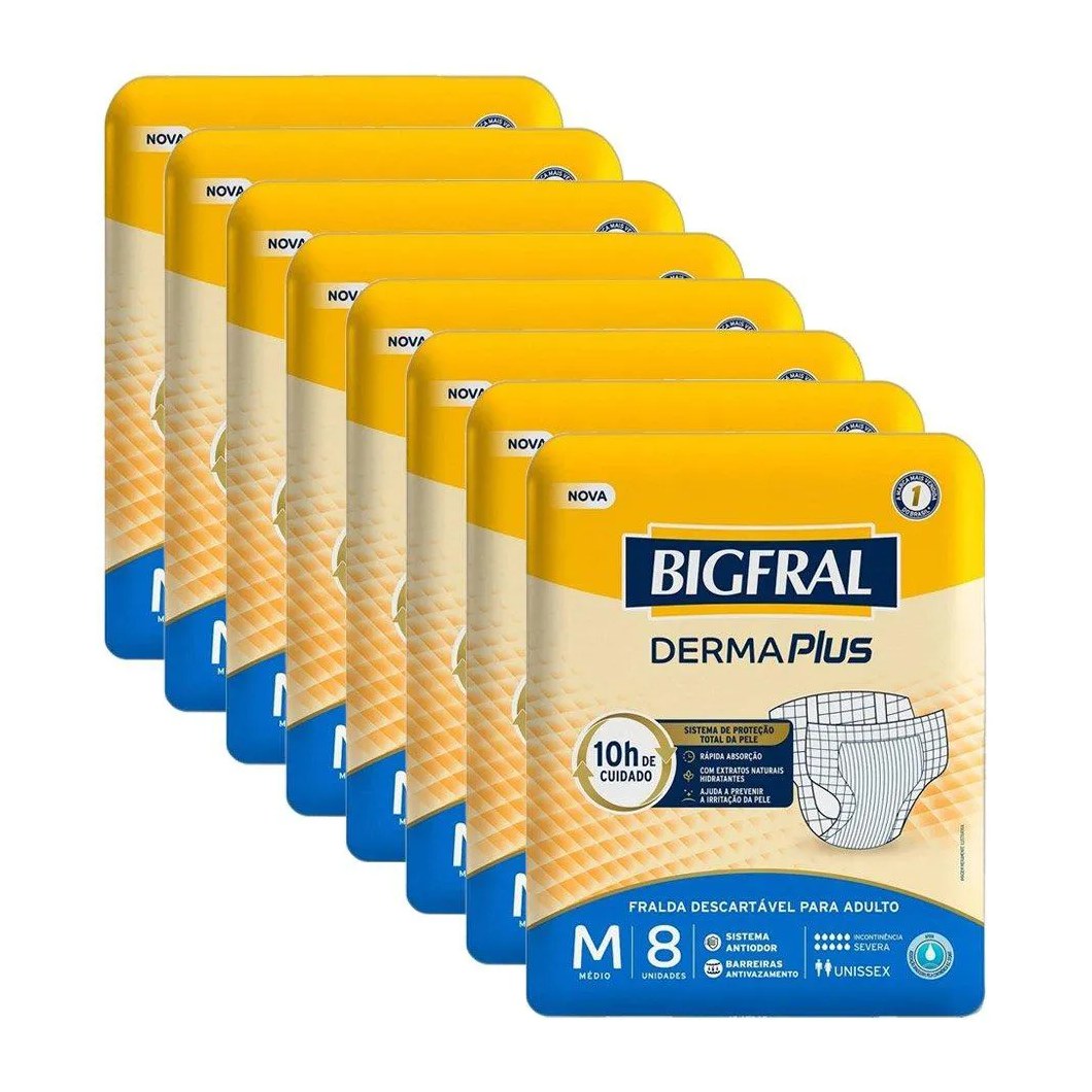 Fralda Geriátrica Bigfral Derma Plus M - 8 Pacotes C/ 8 Fraldas