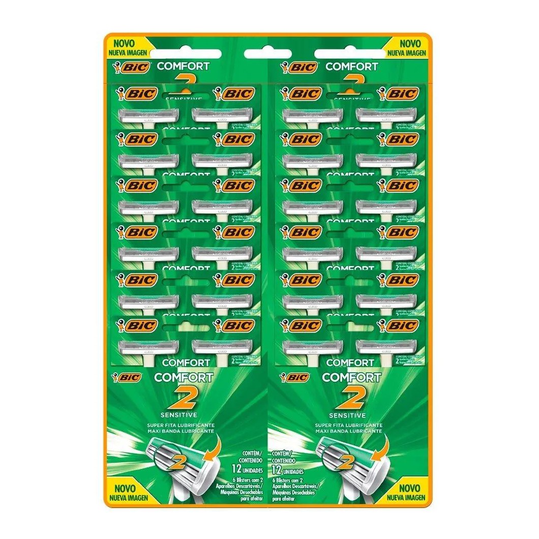 Aparelho Bic Comfort 2 Sensitive 12 Embalagens com 2 unidades
