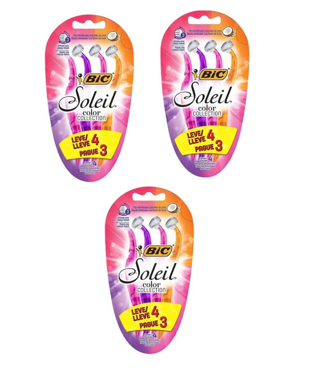 Kit 03 Aparelho de Depilar Bic Soleil 4un - Bic