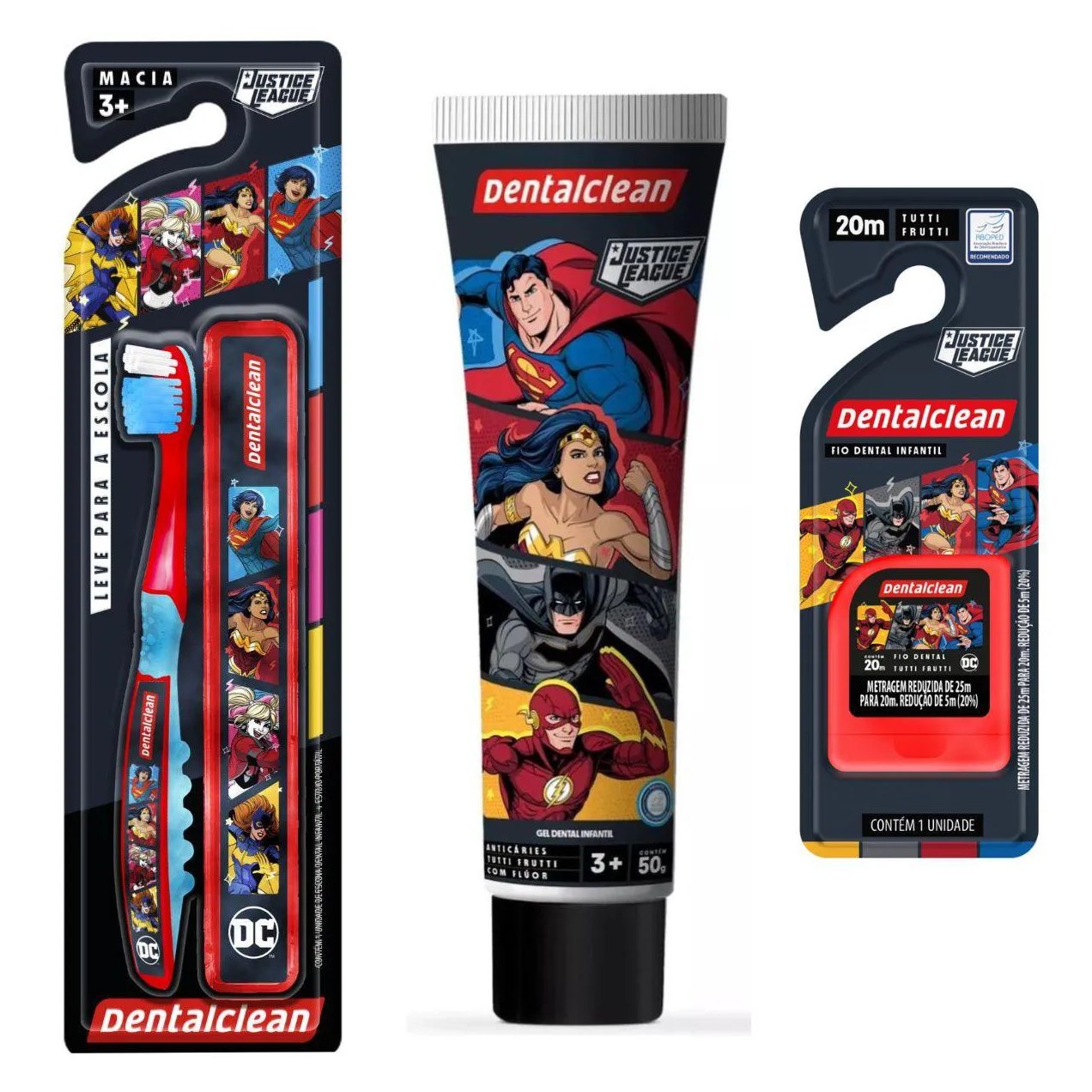 KIT ESCOVAÇÃO LIGA DA JUSTIÇA - VERMELHO - DENTALCLEAN