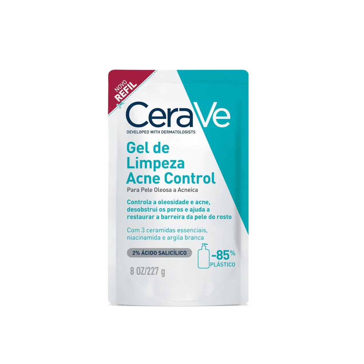 Refil Gel de Limpeza Cerave Acne Control Pele Oleosa a Acneica Refil Antiacne com Ácido Salicílico 227g
