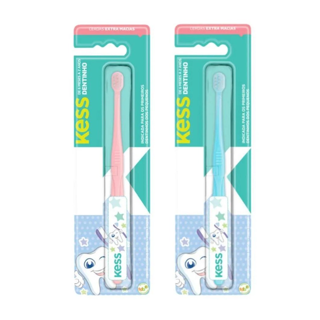 KIT ESCOVA DENTAL KIDS KESS DENTINHO BELLIZ ROSA/AZUL C/2