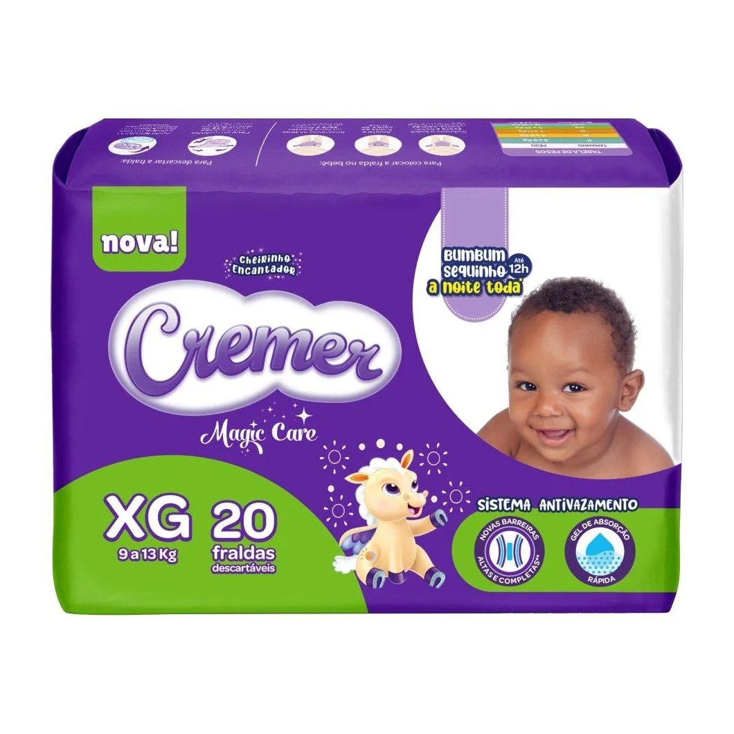 Fralda Descartável Cremer Jumbo Tamanho Xg - 8 Pacotes com 20 Fraldas - Total 160 Tiras