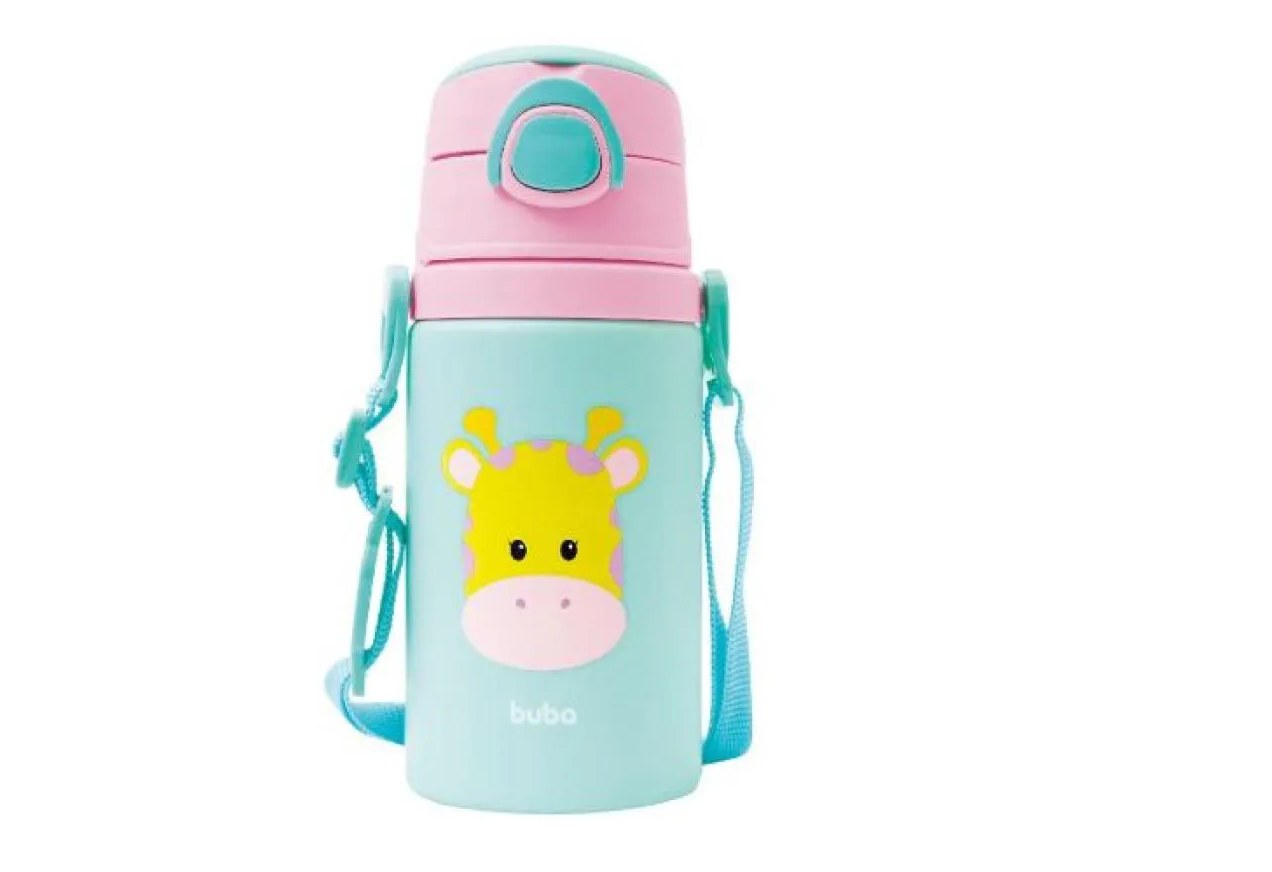 GARRAFINHA DE ALUMíNIO COM CANUDO DE SILICONE BPA FREE ANIMAL FUN GIRAFA - BUBA