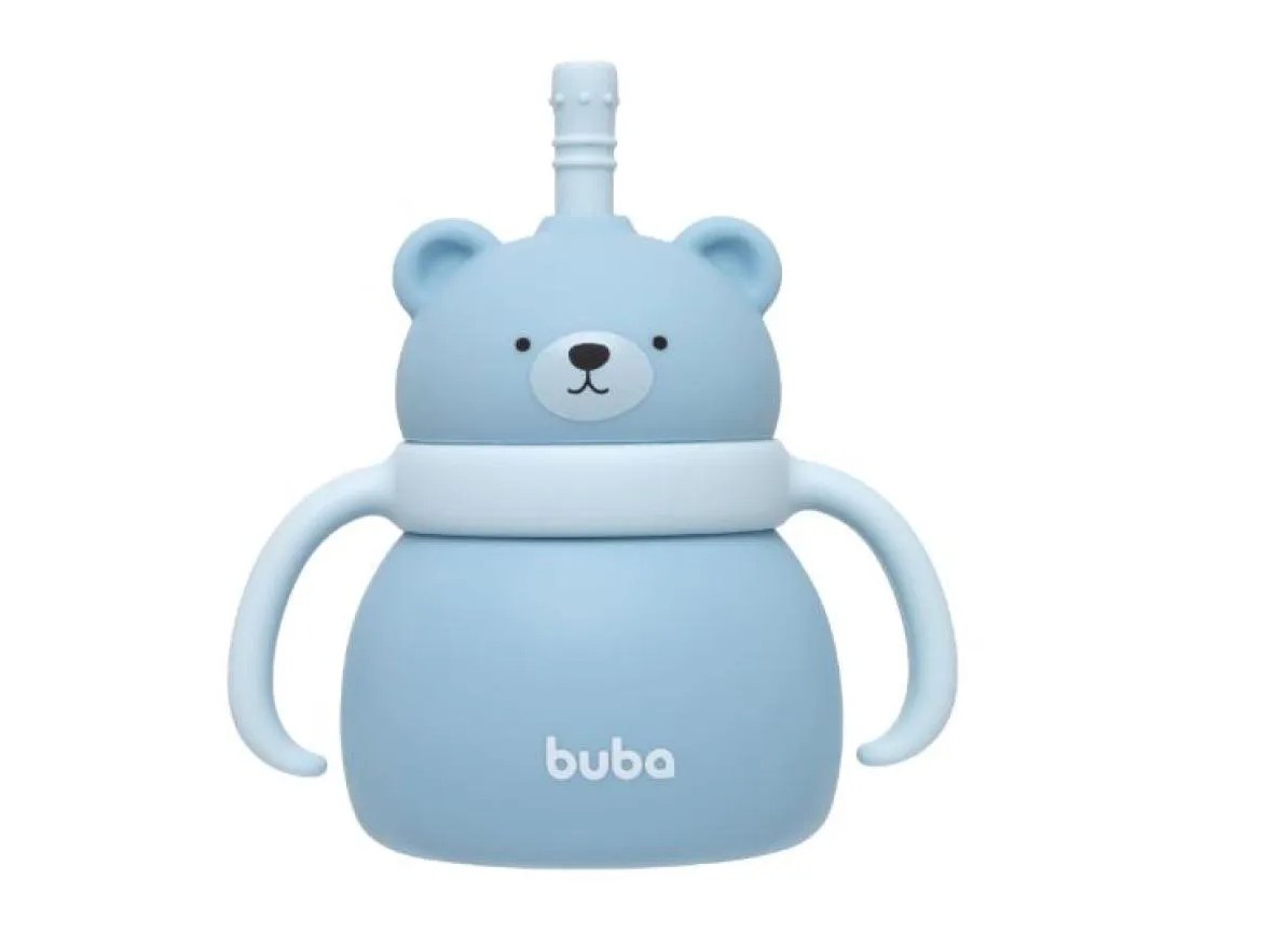 COPO INFANTIL EM SILICONE COM CANUDO 200ML URSINHO - BUBA Rosa