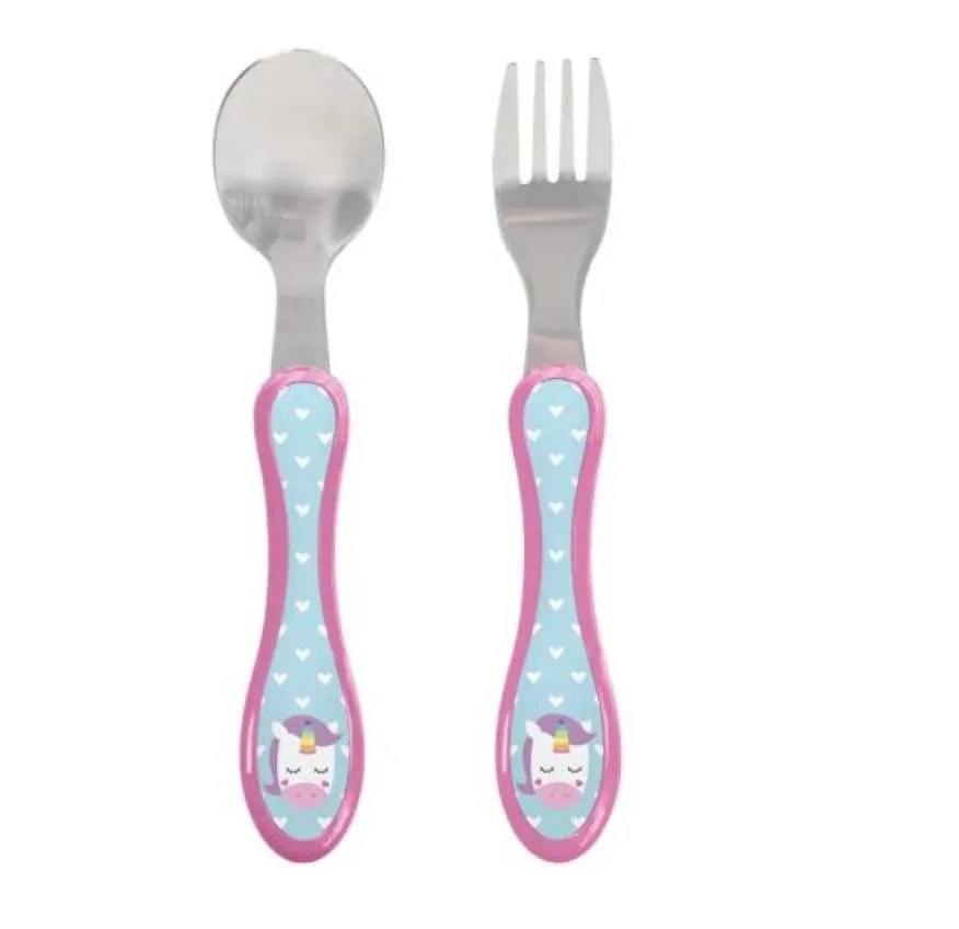 Kit Infantil de Talheres Anatômicos (garfo e Colher) Animal Fun Unicórnio - Buba