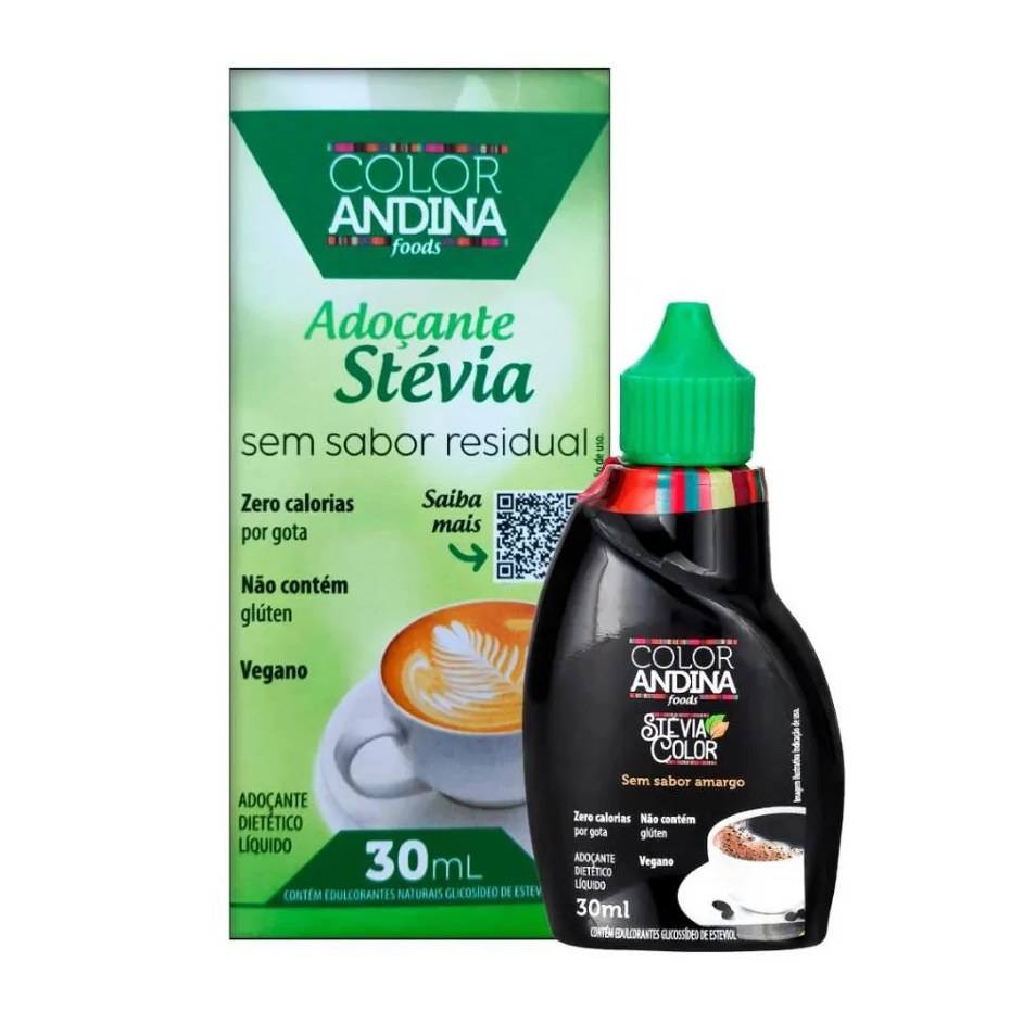 Adoçante Líquido Stévia Color Andina 30ml - sem Sabor Amargo | sem Glúten - 100% Natural