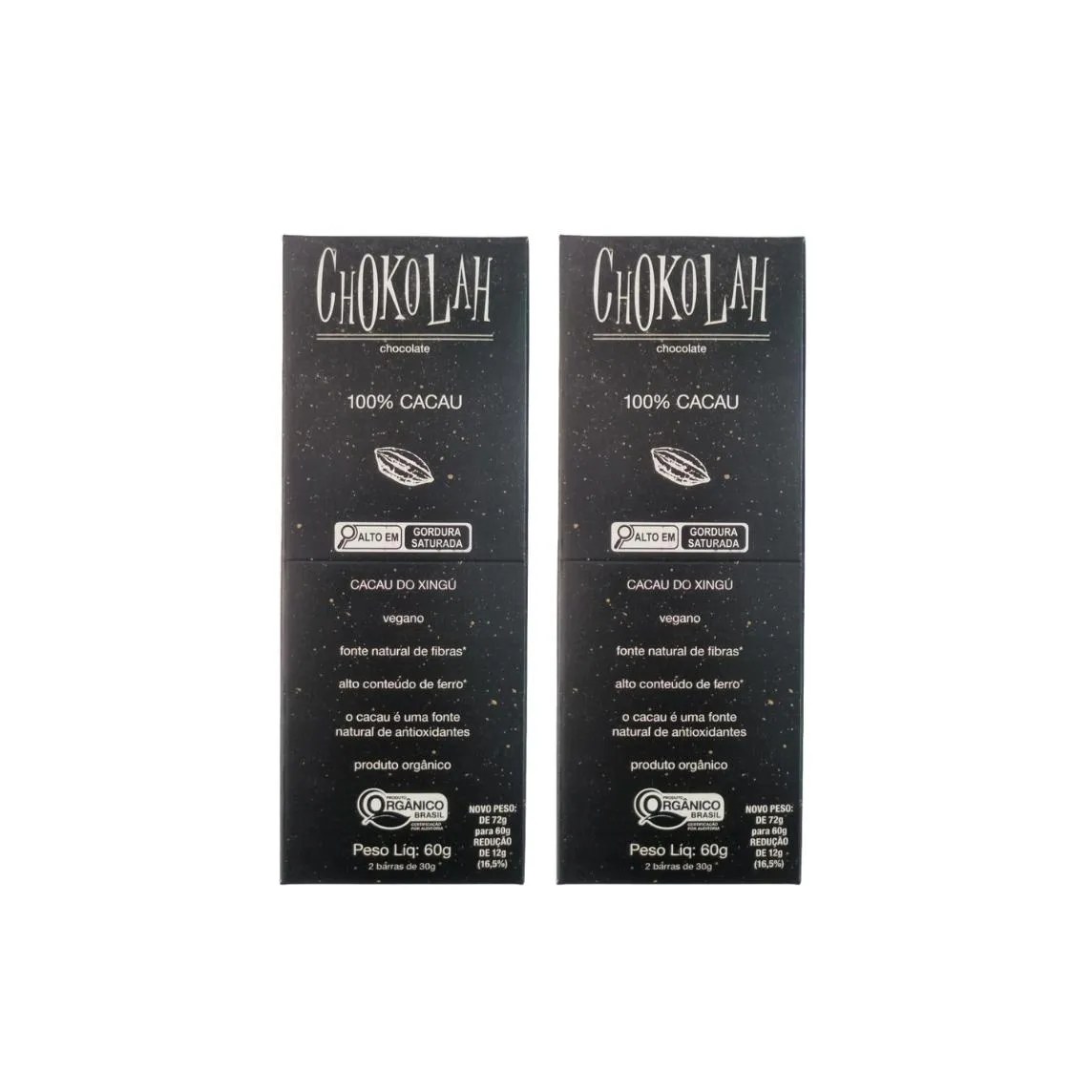 Kit 2x: Chocolate 100% Cacau Zero Açúcar Orgânico Chokolah 60g