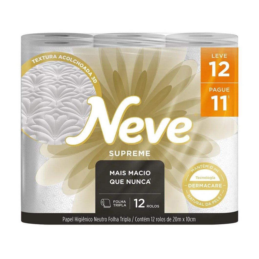 Kit 3 Papel Higiênico Neve Supreme Folha Tripla Leve 12un Cada