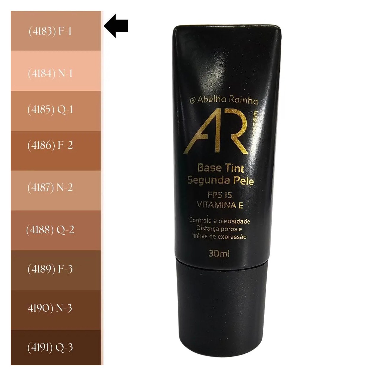 Base Tint Segunda Pele Bege Claro F-1 Fps 15 Ar Maquiagem Abelha Rainha 30ml
