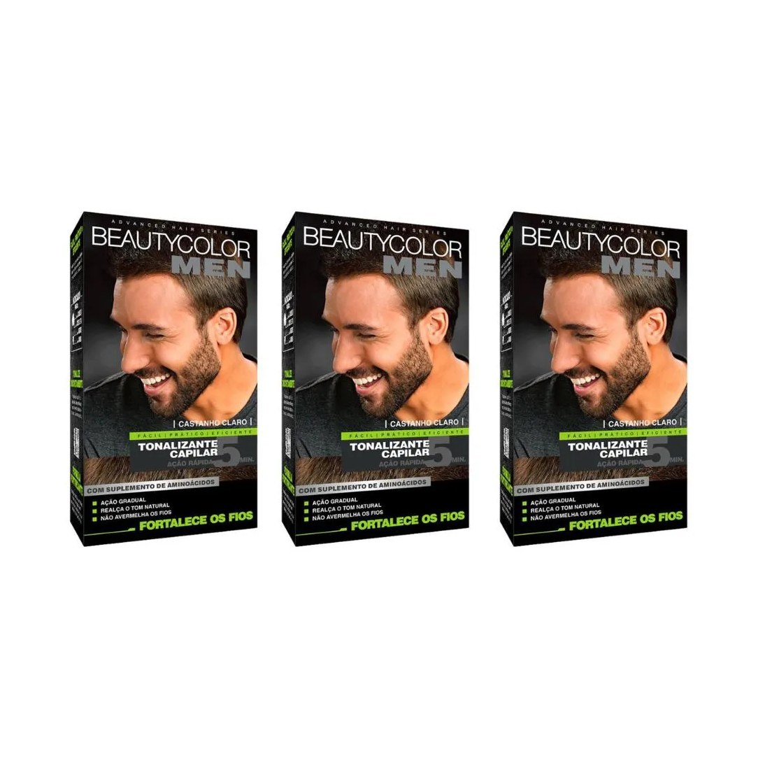 Coloraçao Beauty Color Men Castanho Claro - Kit C / 3un