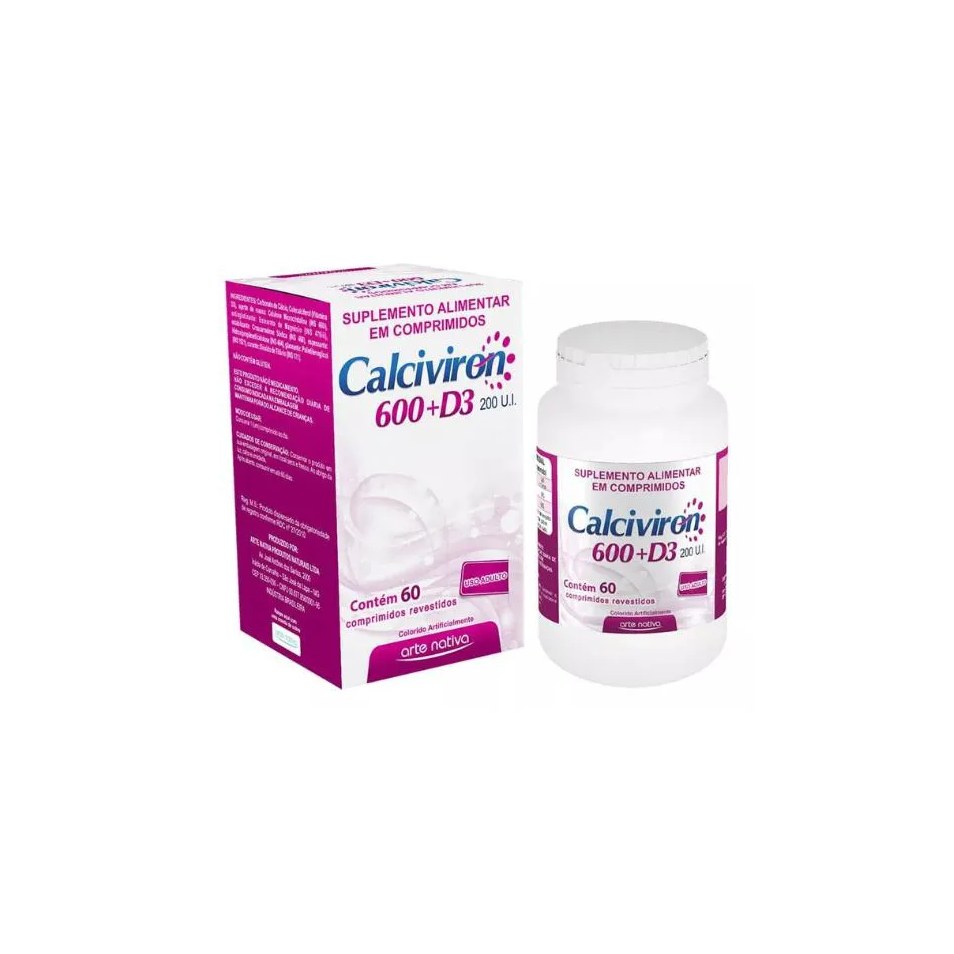 Vitamina Calciviron Cálcio 600mg+d3 60 Cpr - Arte Nativa