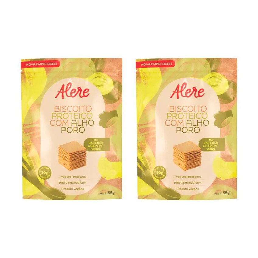 Kit 2X: Biscoito Proteico com Alho Poró sem Glúten Alere 55G
