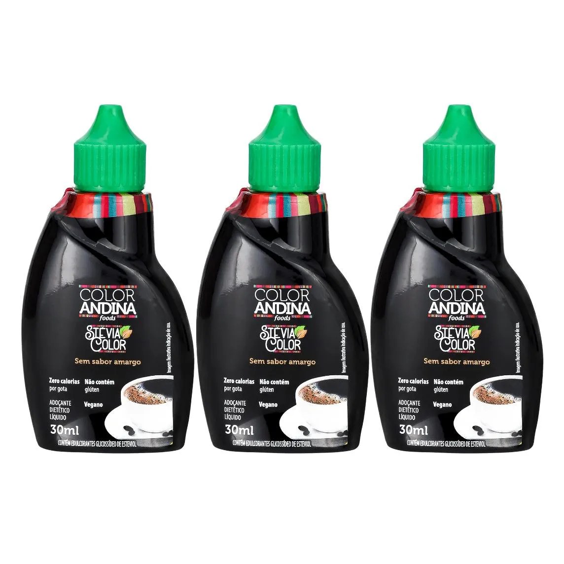 ADOçANTE STEVIA LíQUIDO COLOR ANDINA 30ML - 3 POTES