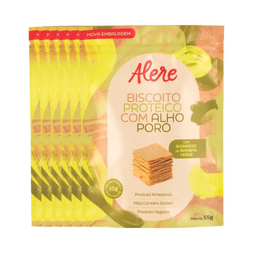 Kit 6X: Biscoito Proteico com Alho Poró sem Glúten Alere 55G