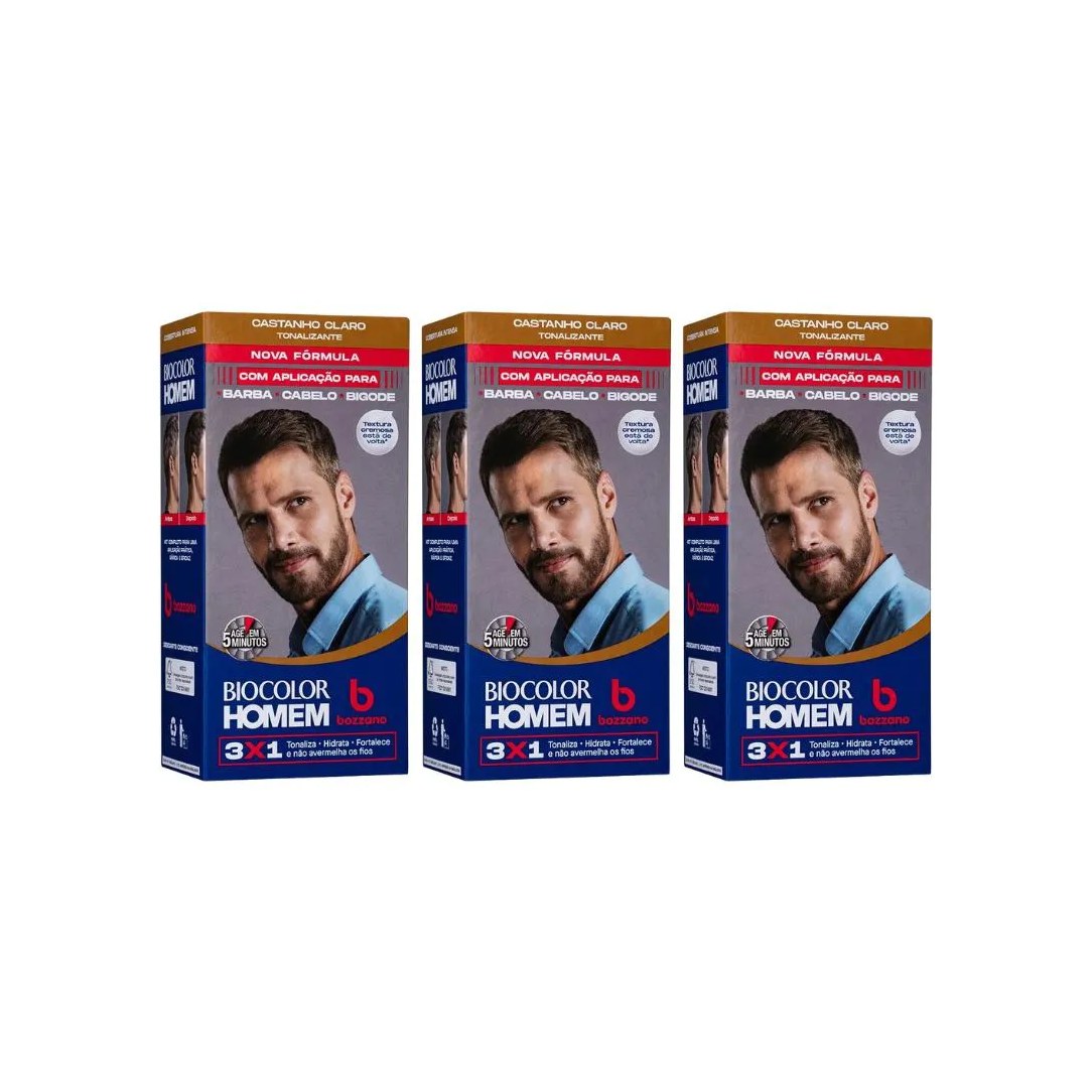 Coloraçao Biocolor Homem Bozzano Castanho Claro - Kit C / 3un