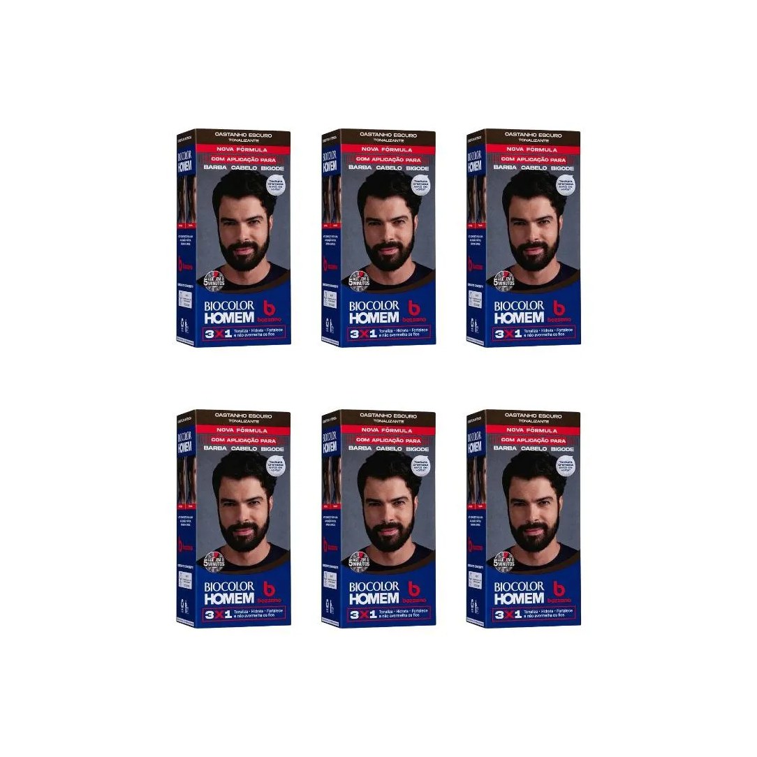 Coloraçao Biocolor Homem Bozzano Castanho Escuro - Kit C / 6un