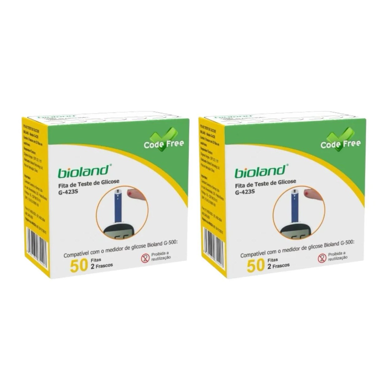 2 Caixas Fita Medição de Glicose G423s Bioland 50 Fitas