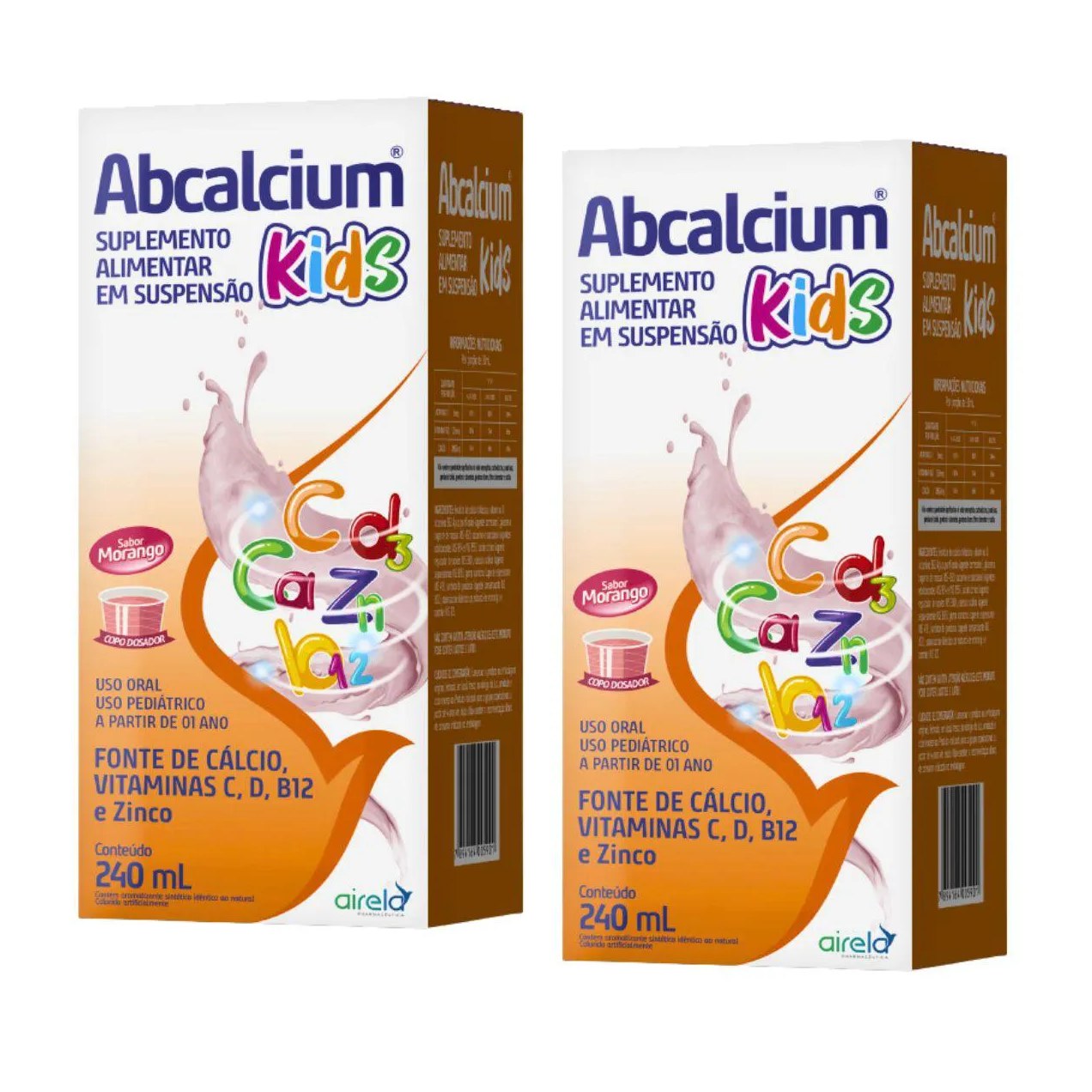 Abcalcium Kids 240ml Cálcio Vitamina C D B12 e Zinco Kit 2