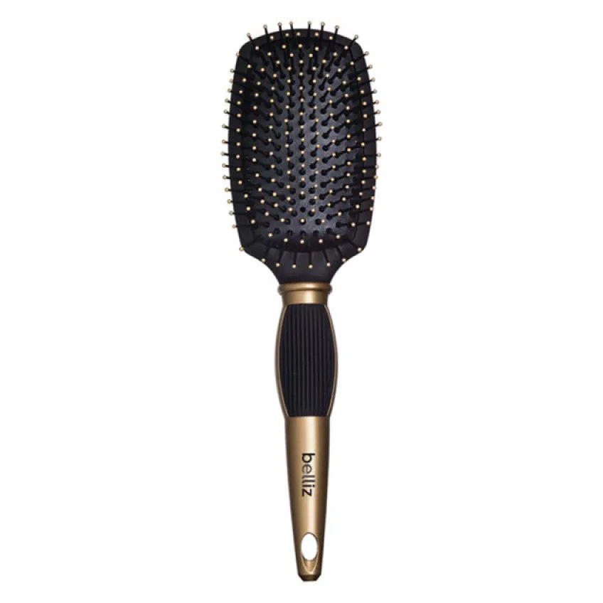 Escova de Cabelo Belliz Black &amp; Gold Racket Média - Belliz