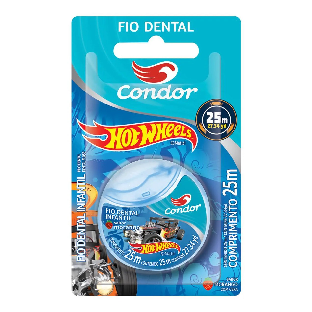 Fio Dental Infantil com Cera Morango Hot Wheels Condor 25m