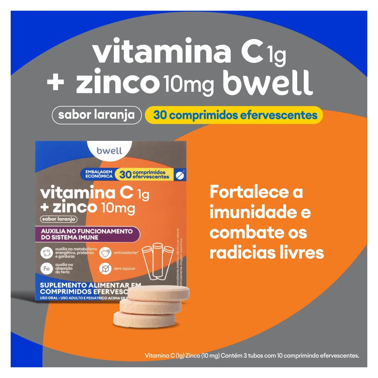 Vitamina C + Zinco bwell 30 Comprimidos Efervescentes