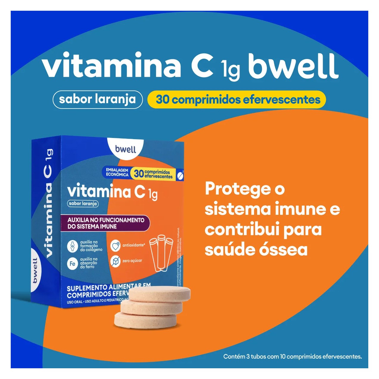 Vitamina C 1g bwell 30 Comprimidos Efervescentes