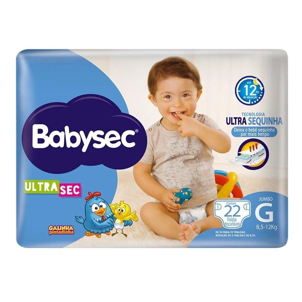Fralda Descartável Babysec Ultra Sec Galinha Pintadinha Jumbo Tamanho G - 8 Pacotes com 22 Fraldas - Total 176 Tiras