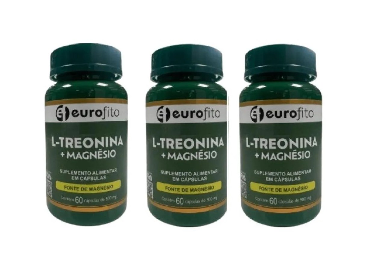 KIT 3 SUP ALIMENTAR L-TREONINA+MAGNESIO 60 CAPS - EUROFITO