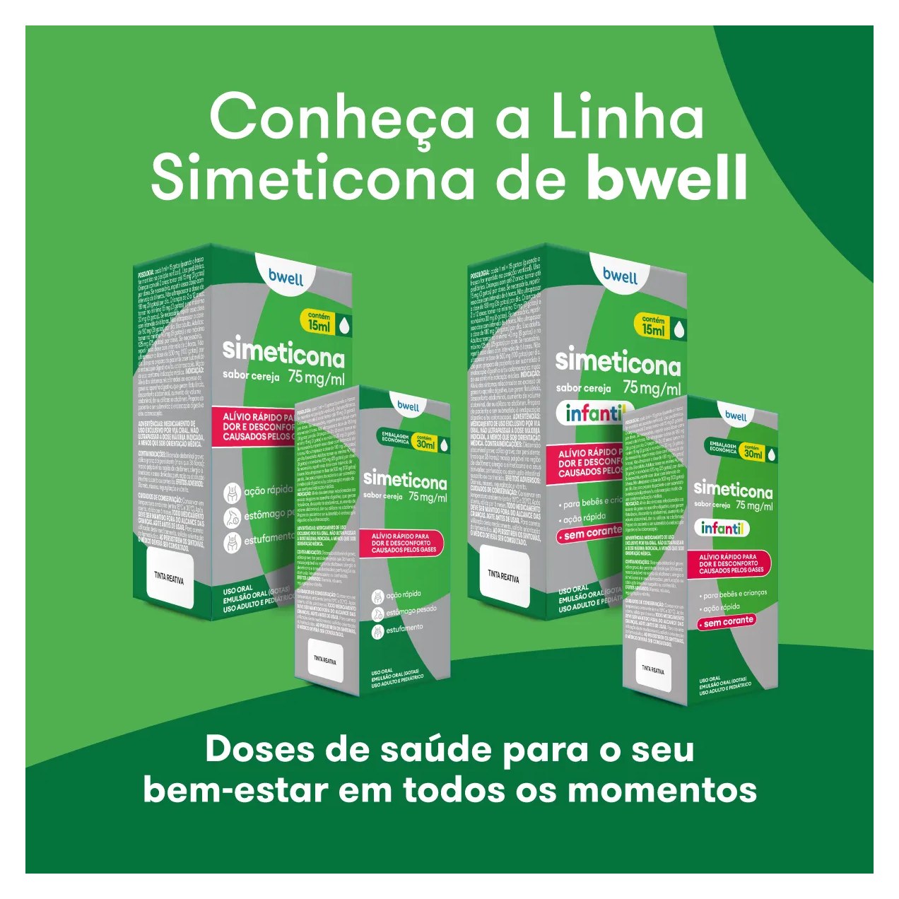 Simeticona bwell Infantil 75mg/ml Sabor Cereja 15ml