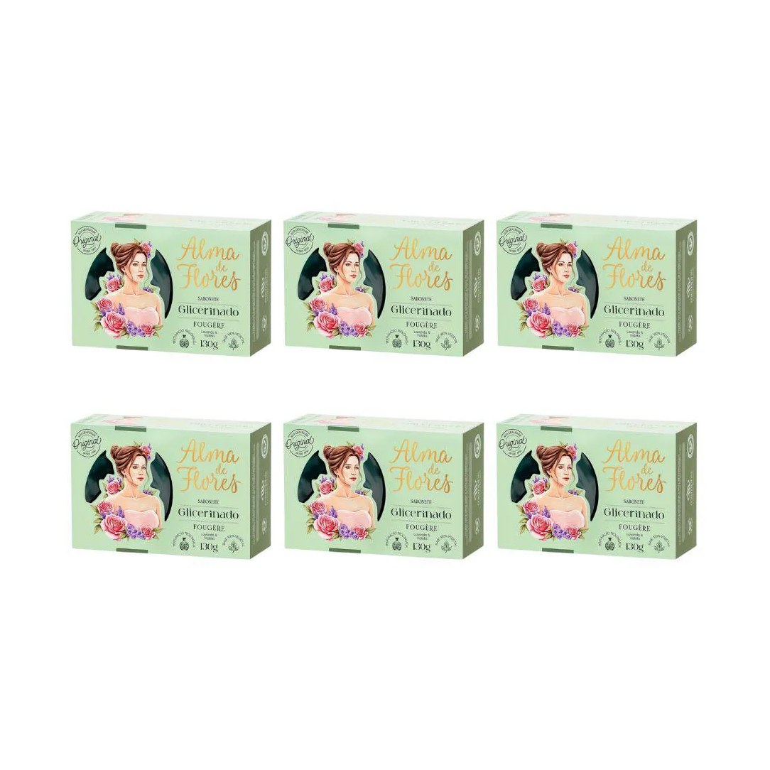 Sabonete Alma de Flores 130G Glicerinado Fougere - Kit 6 unidades