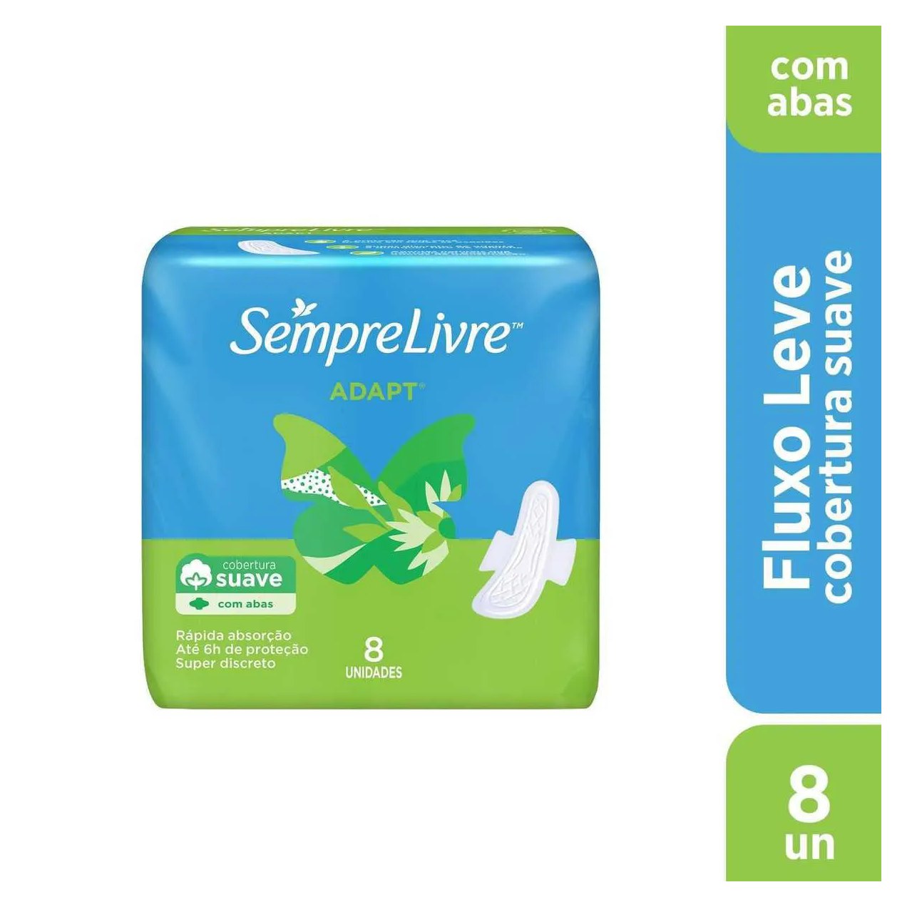 Absorvente Sempre Livre Adapt Cobertura Suave Com Abas com 8 unidades