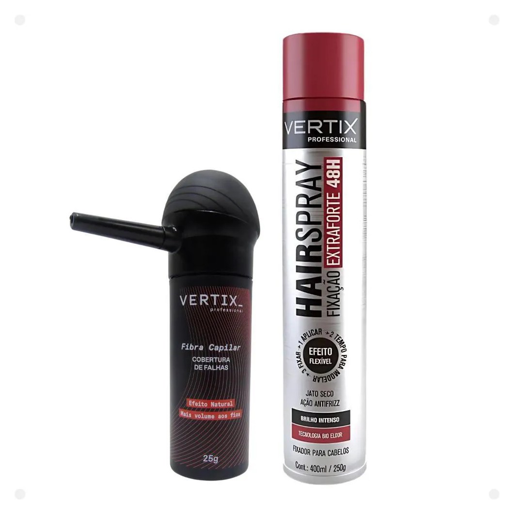 Kit Vertix: Fibra Capilar Castanho Claro, Aplicador e Spray Extraforte