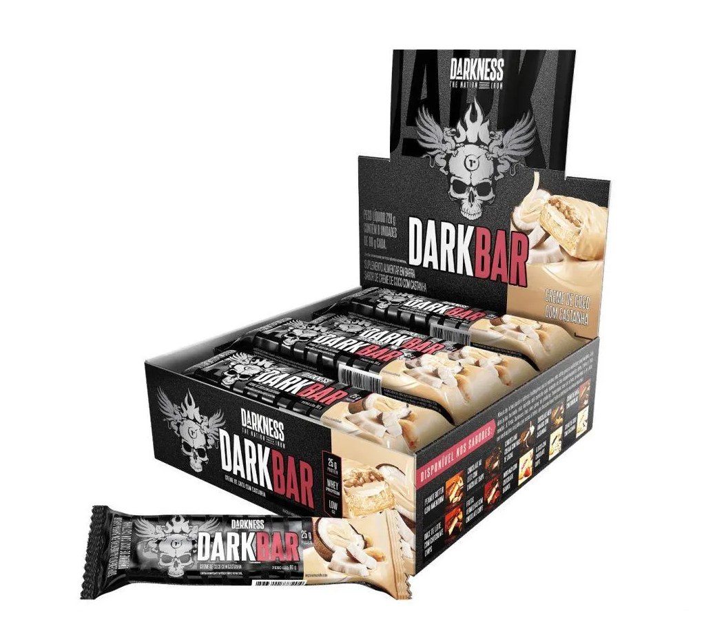 Dark Bar Caixa 8 unidades (720g) - Nova Embalagem - Sabor: Creme de Coco c/ Castanha