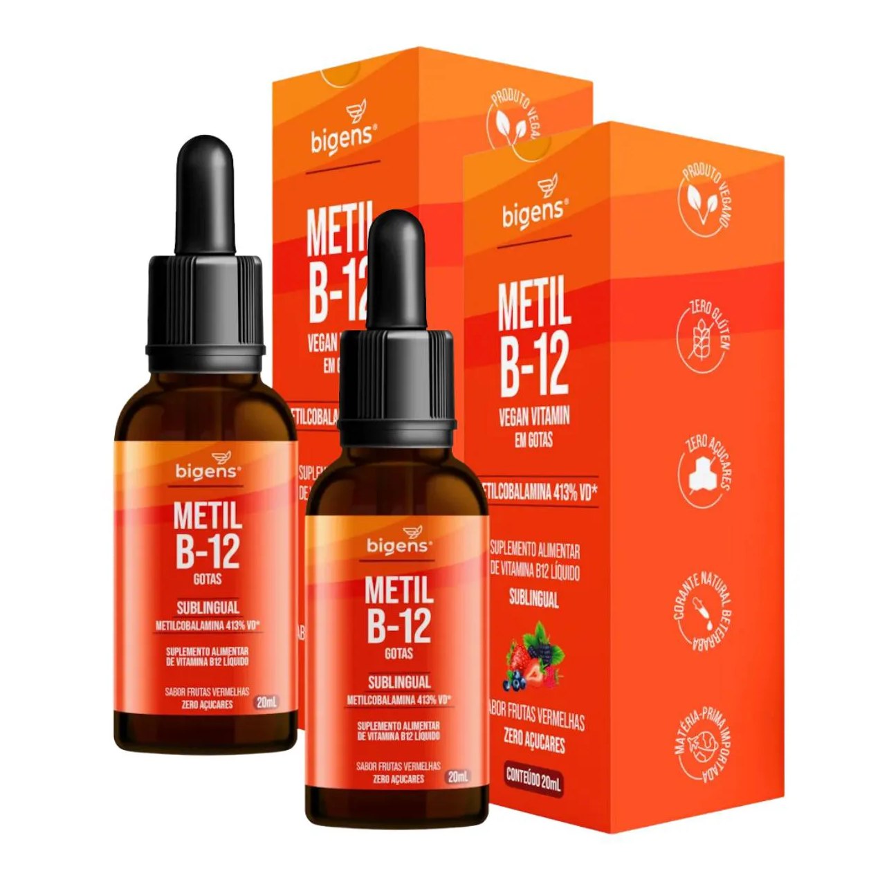 2x Vitamina B12 Metilcobalanina Bigens Frutas Vermelhas 20ml