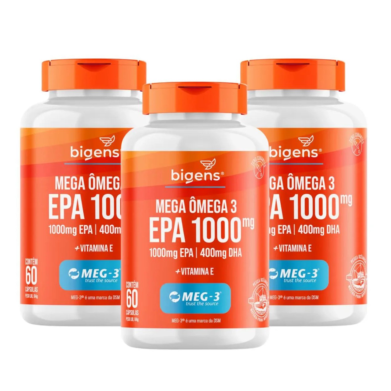 3x Mega Ômega 3 Epa 1000mg Dha 400mg Meg - 3 Bigens 60 Capsulas sem Sabor