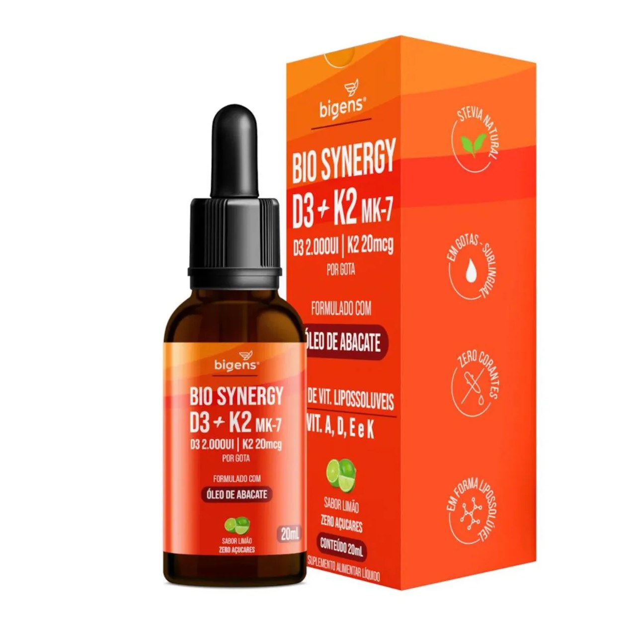 Bio Synergy Vitamina D3 + K2 Mk7 Bigens Limão 20ml