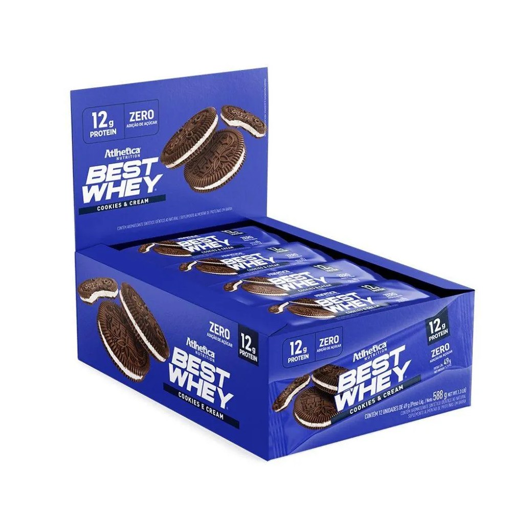 Best Whey Bar 744g (display 12 unidades de 62g) - Sabor: Cookies e Cream (588g)