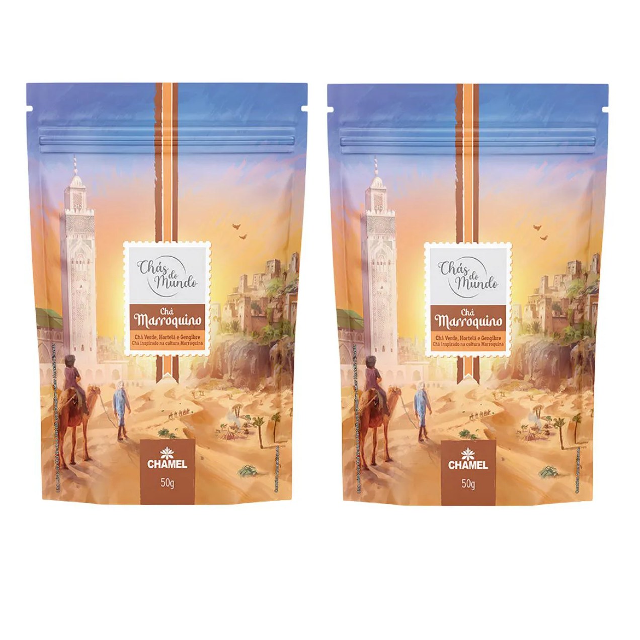 Kit 02 Chás do Mundo Pouch Chá Marroquino 50g - Chamel