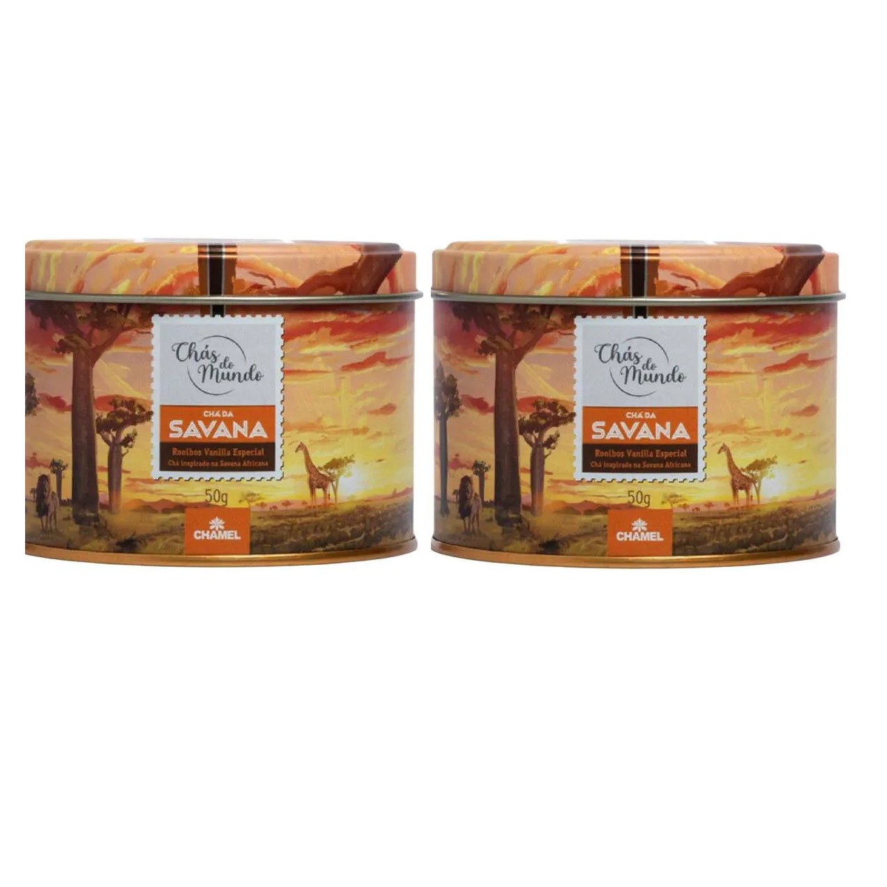 Kit 02 Chás do Mundo Pouch Chá Savana Lata 50g - Chamel