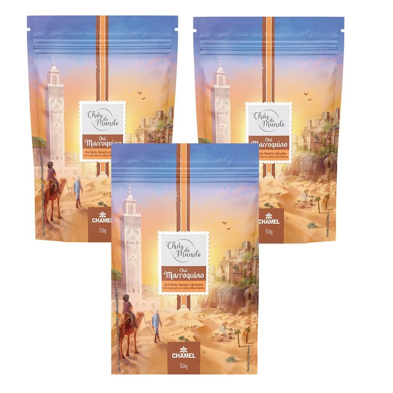 Kit 03 Chás do Mundo Pouch Chá Marroquino 50g - Chamel