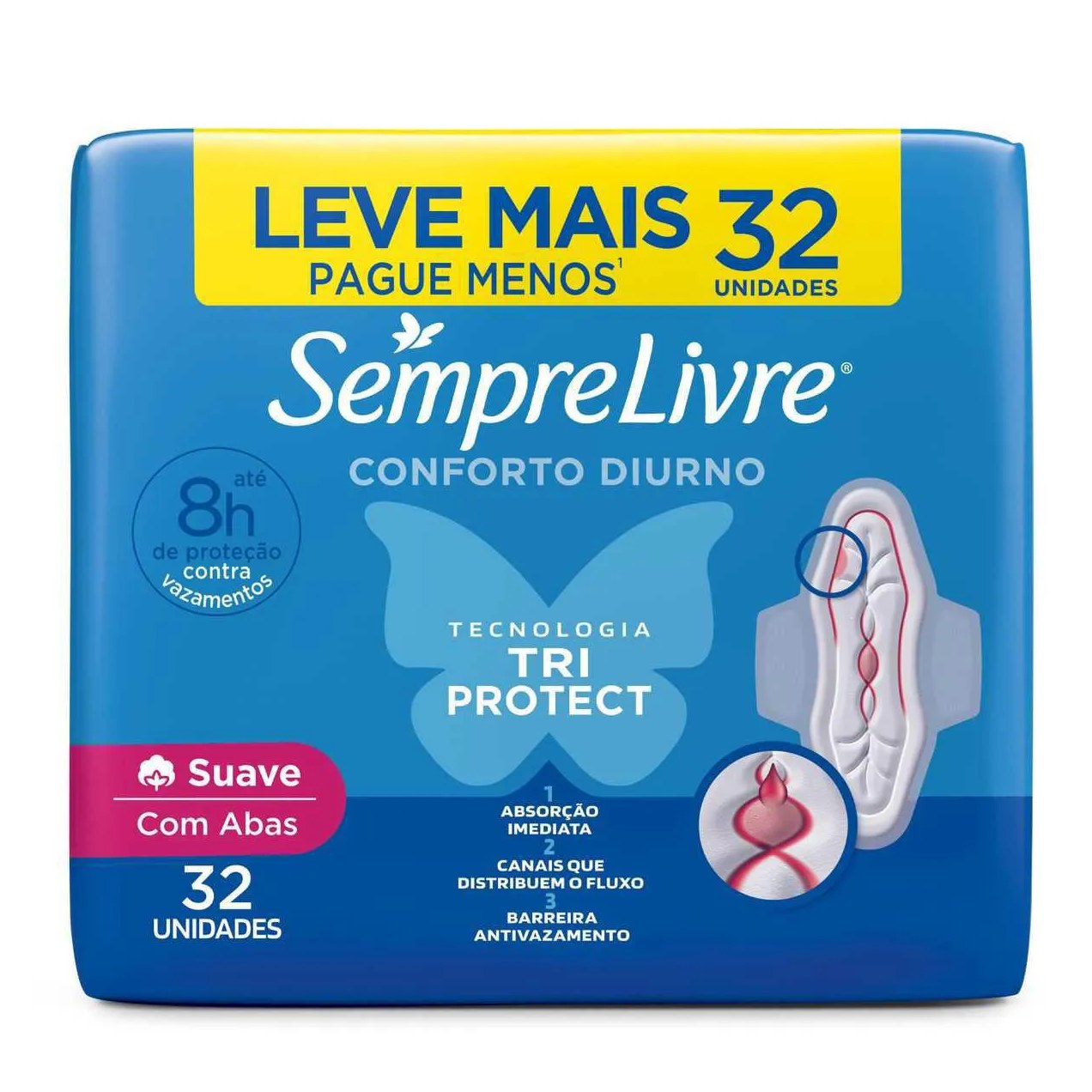 Absorvente Sempre Livre Adapt Plus Cobertura Suave Com Abas 32 unidades