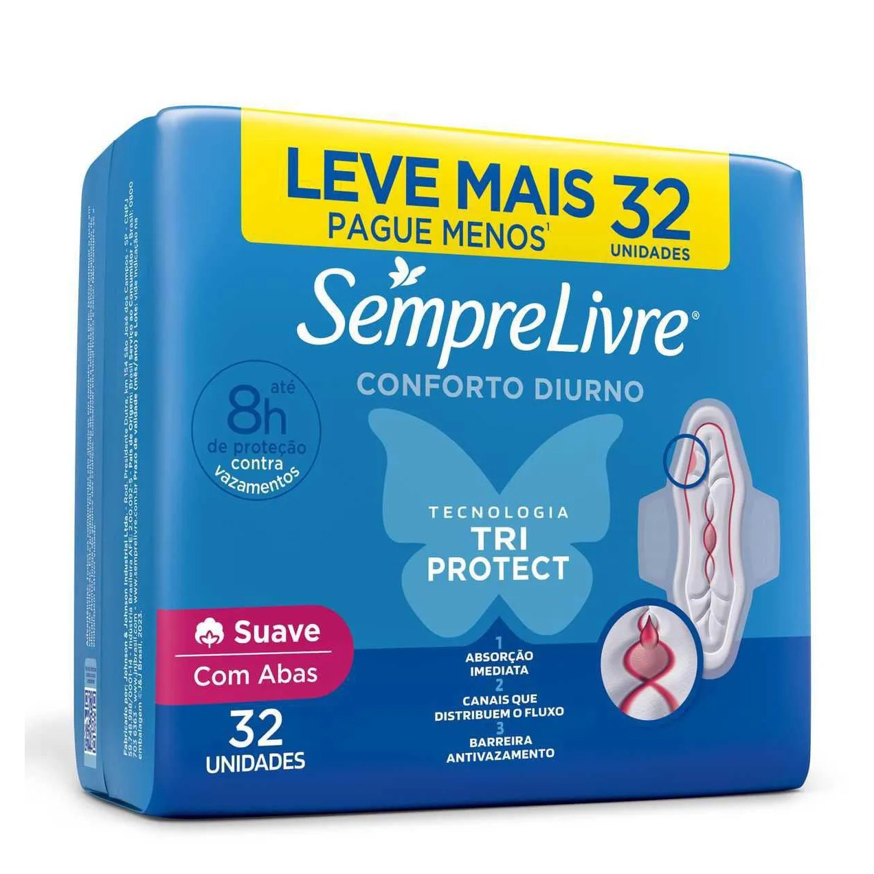 Absorvente Sempre Livre Adapt Plus Cobertura Suave Com Abas 32 unidades