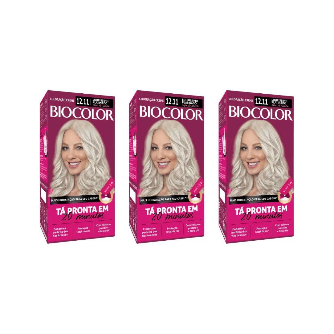 Coloraçao Biocolor Creme 12.11 Lourissimo Platinado - Kit C / 3un