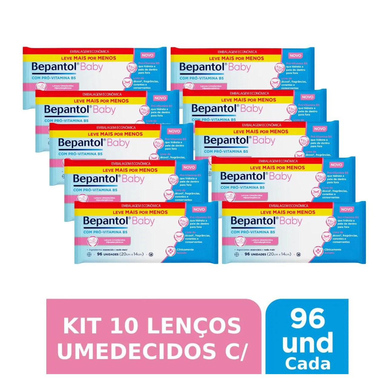 Kit 10 Lenços Umedecidos Hipoalergênicos 96Un Cada - Bepantol