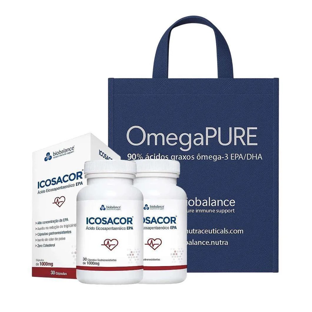 Kit 2 Icosacor 1000mg 30 cápsulas + Sacola Tnt Biobalance