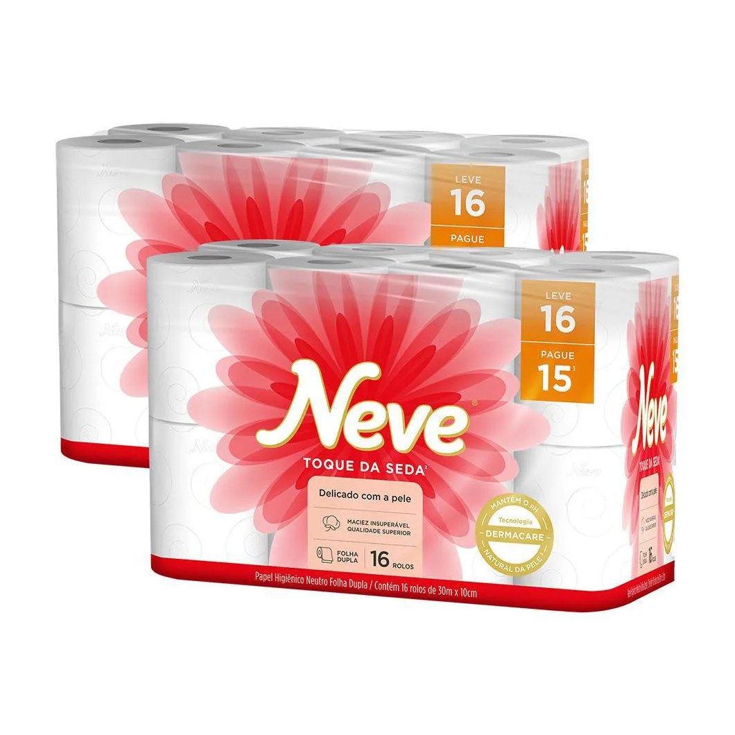 Kit 2 Papel Higiênico Neve Toque de Seda Folha Dupla 16un Cada